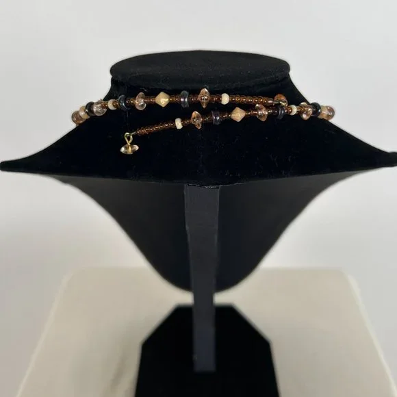 Vintage Y2K Brown Beaded Tassel Choker Necklace - Bohemian Fairy Grunge Jewelry - Picture 3 of 4